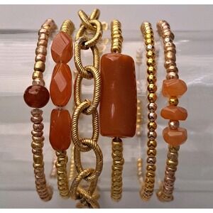 Bohemian Carnelian Bead Stack Bracelets. 6pc